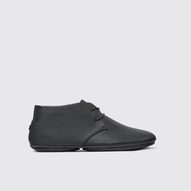 Side view of Right Black Leather Ankle Boots for Women.