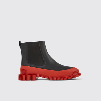 Side view of Pix Red and Black Leather Chelsea Boot for Women