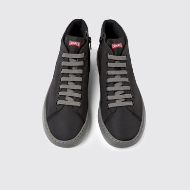 Overhead view of Peu Touring Black Recycled PET Sneaker Bootie for Women.