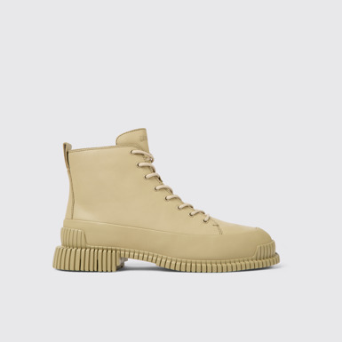 Side view of Pix Beige leather ankle boots for women