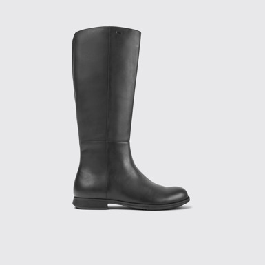 Side view of Mil Black leather and textile black boots for women