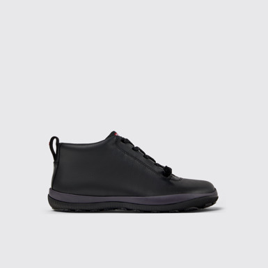 Side view of Peu Pista Black Leather and Textile Ankle Boots for Women