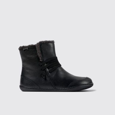 Side view of Peu Black Leather Ankle Boots for Women