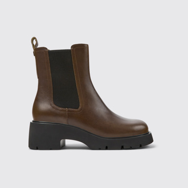 Side view of Milah Brown leather Chelsea boots for women