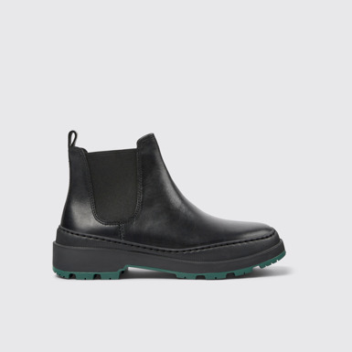 Side view of Brutus Trek Black leather ankle boots for women