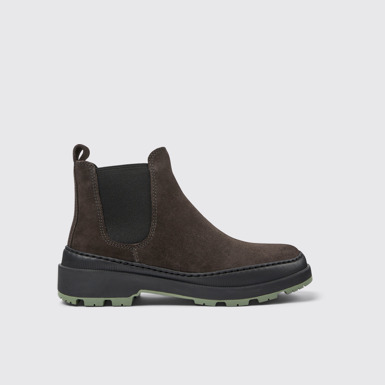 Side view of Brutus Trek Gray nubuck ankle boots for women