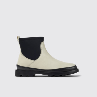 Side view of Brutus White leather ankle boots for women