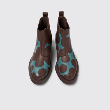 Overhead view of Twins Burgundy and blue leather ankle boots for women