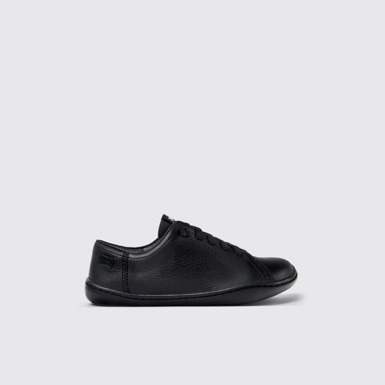 Side view of Peu Black Leather Kids' Shoe.