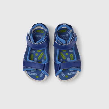 Overhead view of Ous Blue sandals for kids