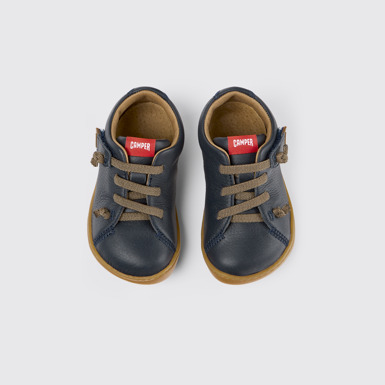 Overhead view of Peu Blue Leather Kids' Shoes.