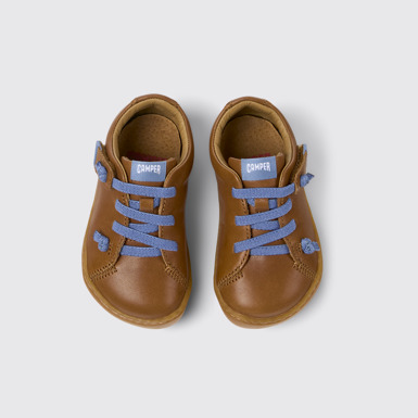 Overhead view of Peu Brown Leather Shoes for Kids.