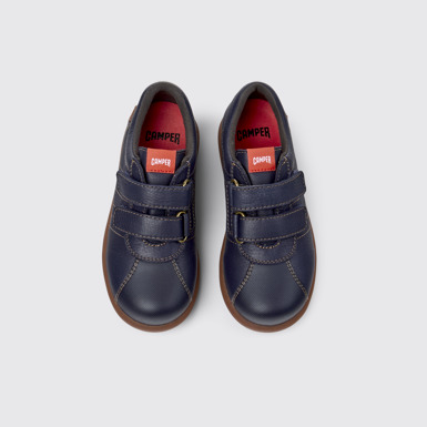 Overhead view of Pelotas Navy blue leather and textile shoes for kids