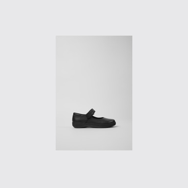 Side view of Spiral Comet Black Leather Shoes for Kids.