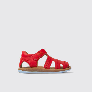 Side view of Bicho Red leather sandals for kids