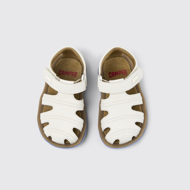 Overhead view of Bicho White Leather Sandal