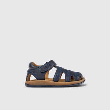 Side view of Bicho Blue Leather Closed Sandals for Kids.