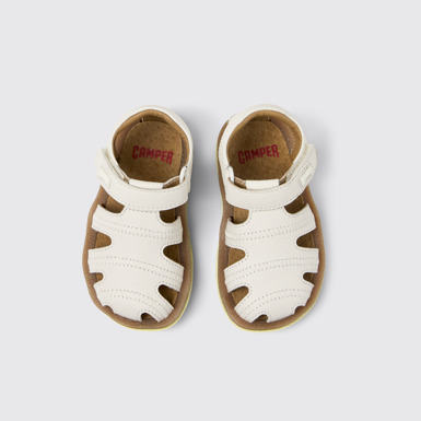 Overhead view of Bicho White Leather Kids' Closed Sandal.