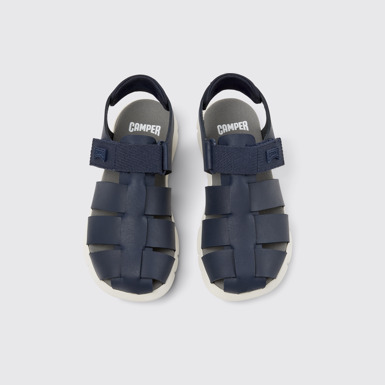 Overhead view of Oruga Blue Leather and Textile Sandals for Kids.