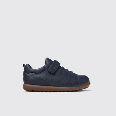 Pelotas Chaussures cuir et tissu bleu marine, pour enfant