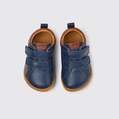 Overhead view of Peu Blue Leather Sneaker for kids
