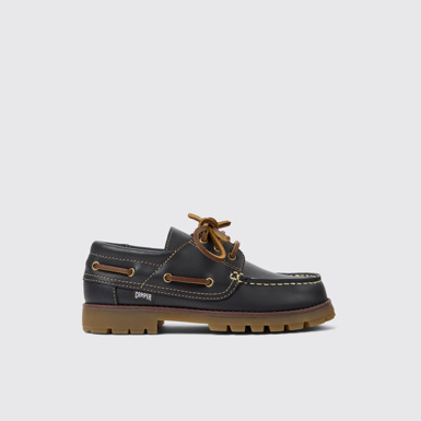 Side view of Compas Dark blue leather shoes for kids