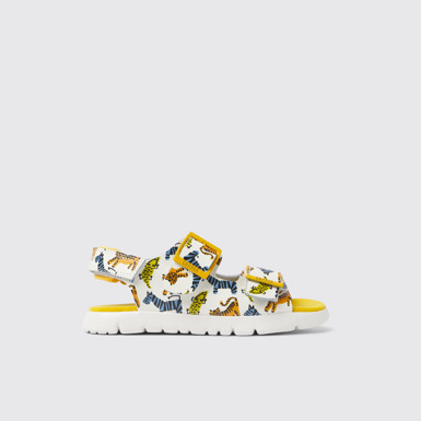 Side view of Oruga Multicolored leather sandals for kids