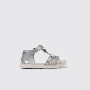 Side view of Miko Silver leather sandals for girls