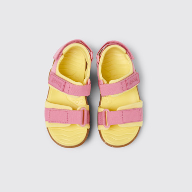 Overhead view of Wous Multicolored textile sandals for kids