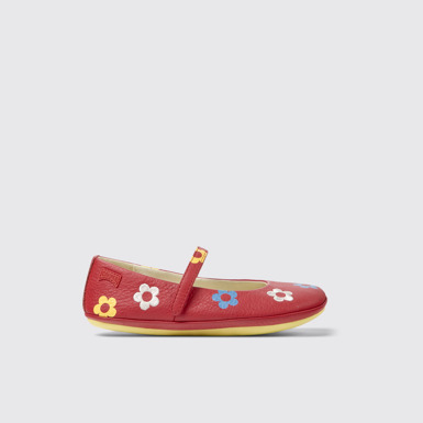 Side view of Twins Red leather ballerinas for kids