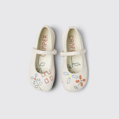 Overhead view of Twins White Leather Ballerina for Kids.