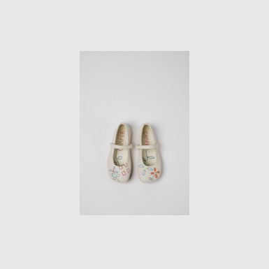 Overhead view of Twins White Leather Ballerina for Kids.