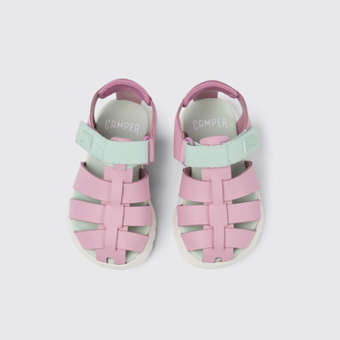 Overhead view of Oruga Pink Leather/Textile Sandal