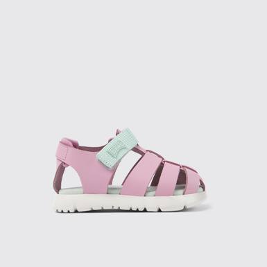 Side view of Oruga Pink Leather/Textile Sandal