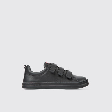 Side view of Runner Black leather and textile sneakers for kids