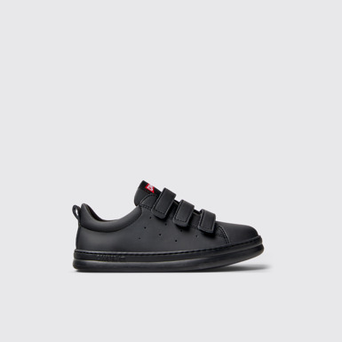 Side view of Runner Black Recycled Leather Kids' Sneakers.