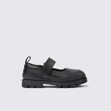 Side view of Brutus Black leather Mary Jane shoes for kids