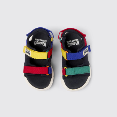 Overhead view of Bobo Choses x Camper Multicolor Textile Sandals for Kids.