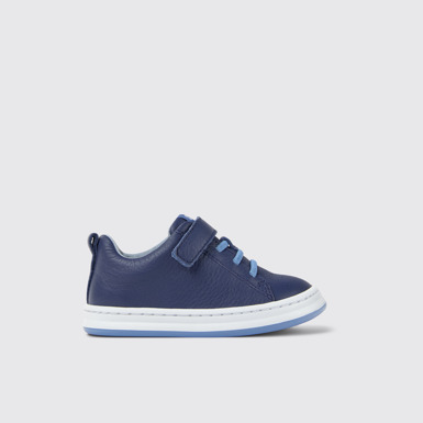 Side view of Runner Blue leather sneakers for kids