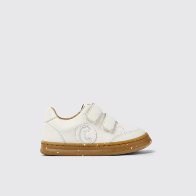 Side view of Runner White non-dyed leather sneakers for kids