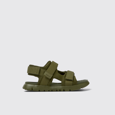 Side view of Oruga Green Textile 2-Strap Sandal