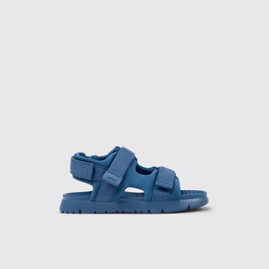Side view of Oruga Blue Textile Sandals for Kids.