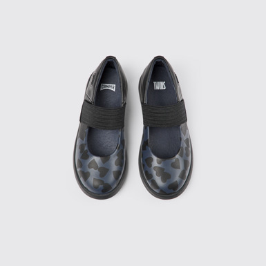 Overhead view of Twins Black leather Mary Jane shoes for kids
