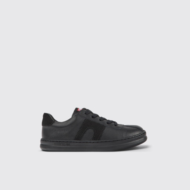 Side view of Runner Black leather and nubuck sneakers for kids