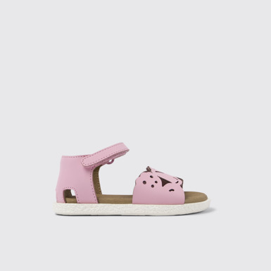 Side view of Twins Pink Leather 2-Strap Sandal
