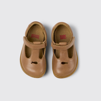 Overhead view of Twins Nude Leather Kids' Shoes.