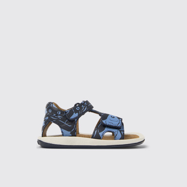 Side view of Twins Blue Leather Sandals for Kids.