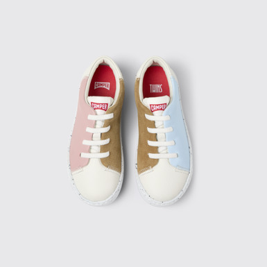 Overhead view of Twins Multicolor leather and nubuck sneakers for kids