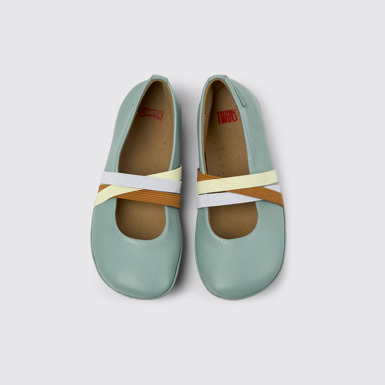 Overhead view of Twins Green Leather Ballerina for Kids.