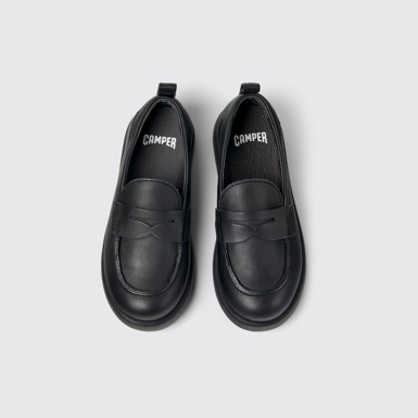 Overhead view of Duet Black leather shoes for kids